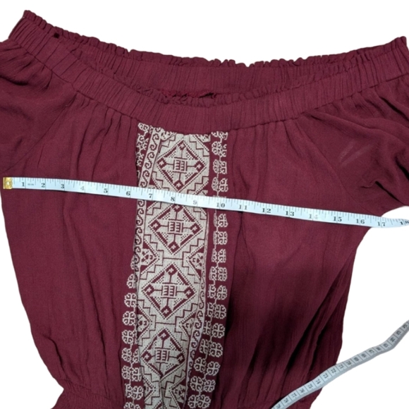 Revolve Tularosa Fiona Off Shoulder Embroidered Burgundy Dress Medium Boho - Picture 9 of 12